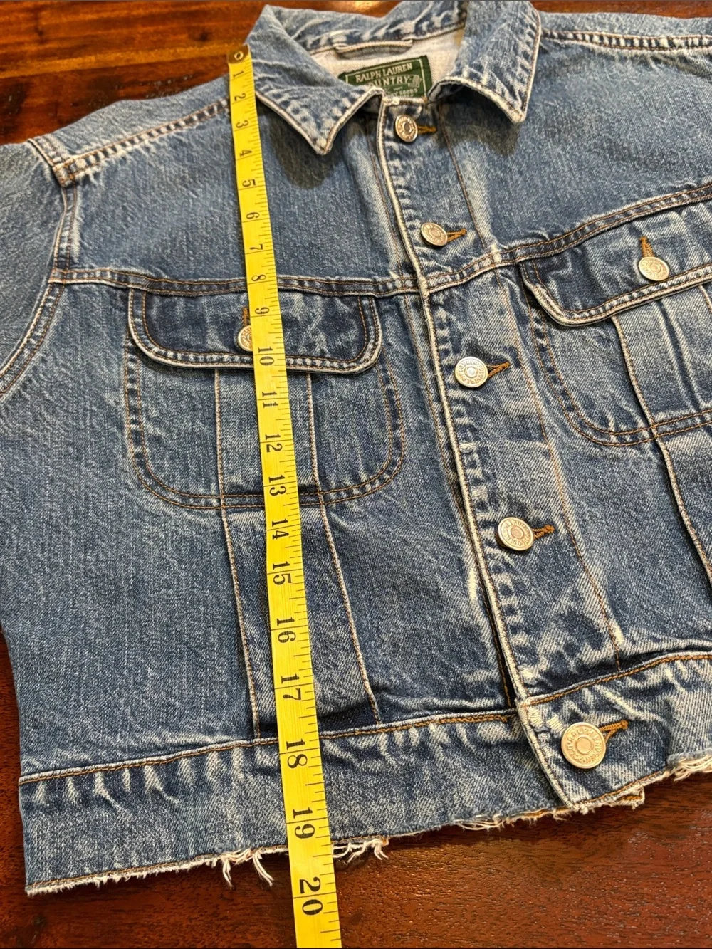 Vintage Ralph Lauren Country 90s Distressed Denim Boxy Cropped Jean Jacket sz M - Picture 13 of 14